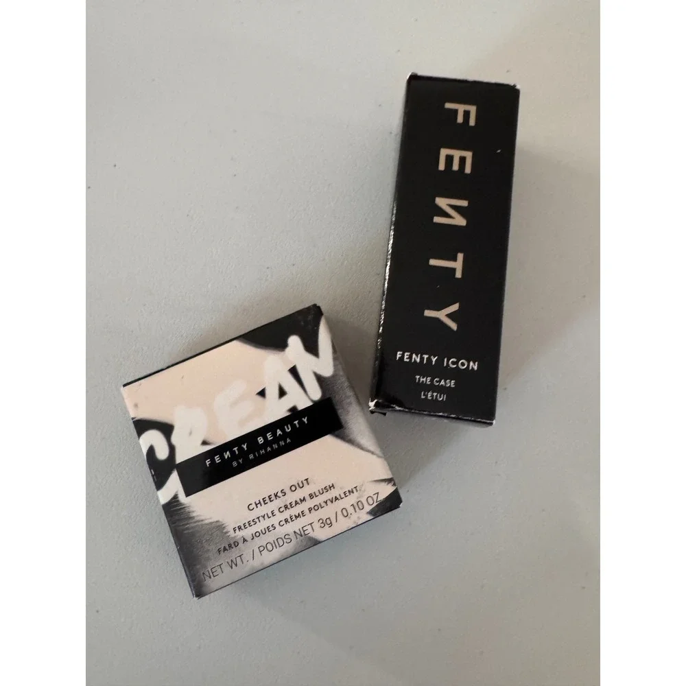 Fenty Beauty Cheeks Out Cream Blush Petal Poppin & Fenty Icon Lipstick Case New